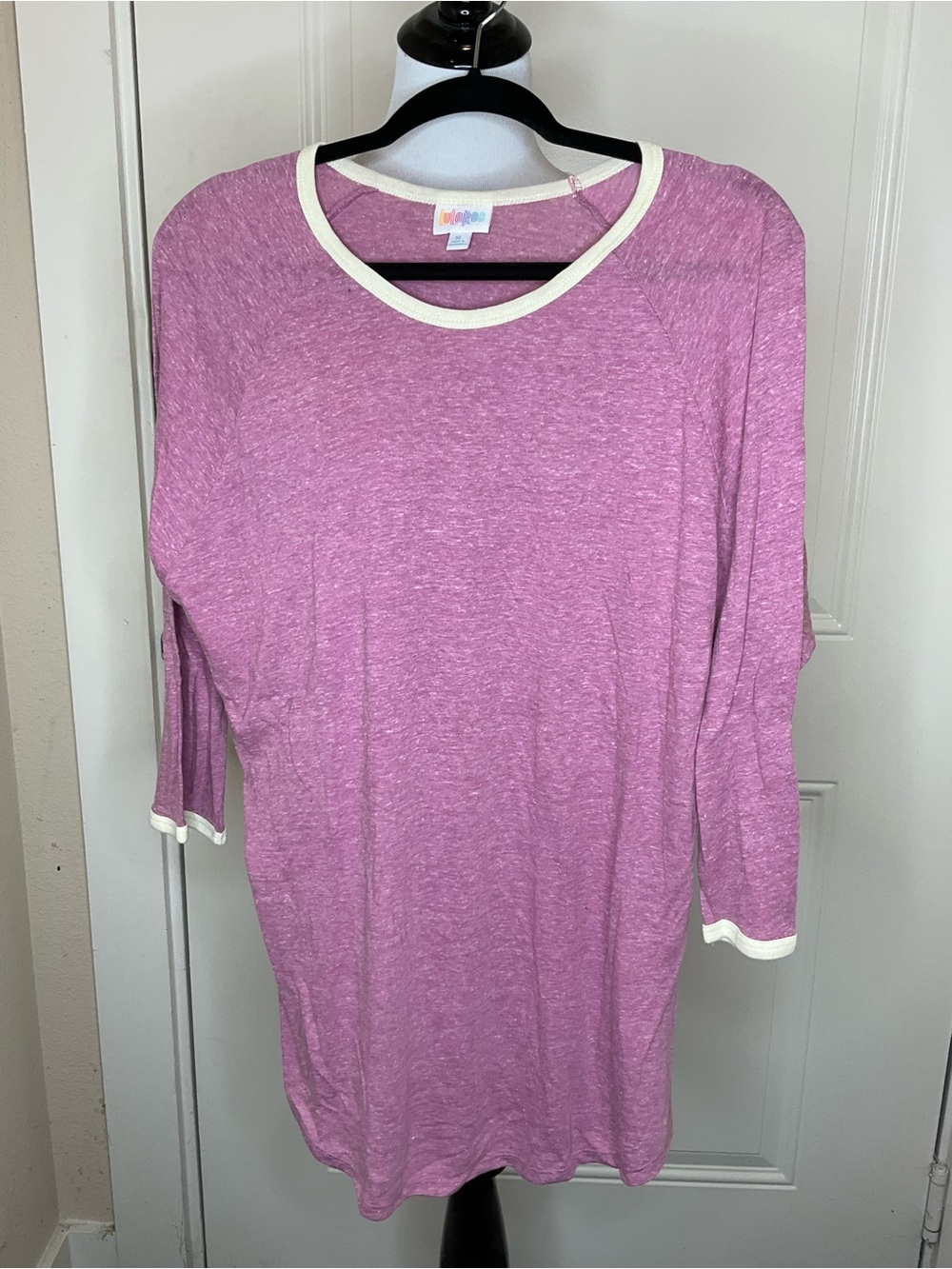LuLaRoe Randy XL Heathered Pink 3/4 Sleeve Tee with Cream Trim